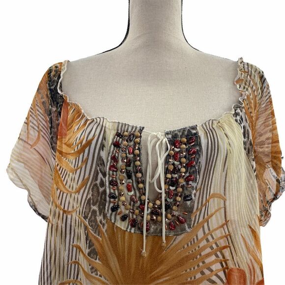 CHAUDRY KC Beaded Floral High Low Tie Bust Blouse - Picture 7 of 9